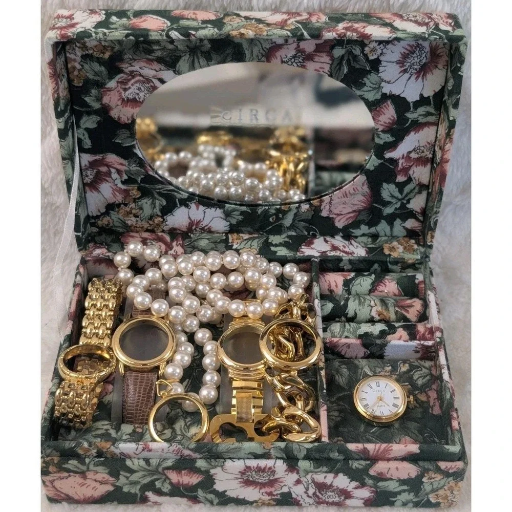 Vintage Circa Quartz Interchangeable Watch Set Gold Tone Bands Faux Pearl...